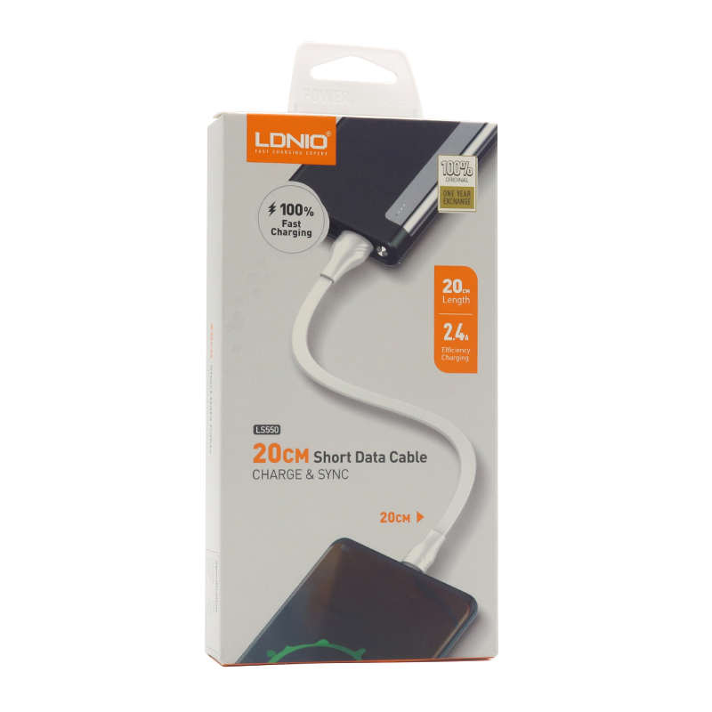 LDNIO Data Kabl USB to Micro LS550 20cm 2,4A White/Beli